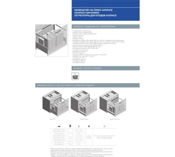 Комплект ведер GTV AxiSpace для модуля 600 мм 1x15L+3x7L антрацит PB-AS-600-1x15L-3X7L