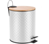 Ведро для мусора 5L с педалью и бамбуковой крышкой FORA WHITE RHOMBUS, белый/бамбук FOR-BIN-5LWB