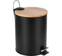 Ведро для мусора FORA DARK 3L с педалью и бамбуковой крышкой, черный/бамбук FOR-BIN-3LBB