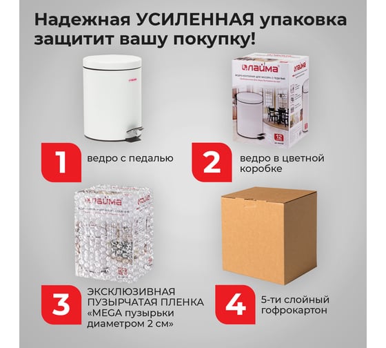 Ведро-контейнер для мусора (урна) с педалью LAIMA Classic, 12 л, белое, глянцевое, металл, внутреннее ведро 880980