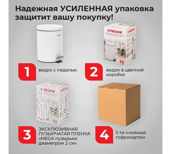 Ведро-контейнер для мусора (урна) с педалью LAIMA Classic, 20 л, белое, глянцевое, металл, внутреннее ведро 880981