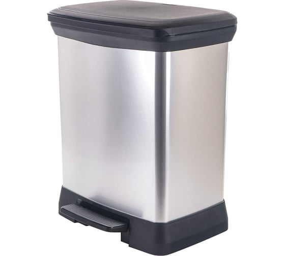 Контейнер для мусора с педалью CURVER DECO BIN 30 л, черный/серебристый 02164-582-00