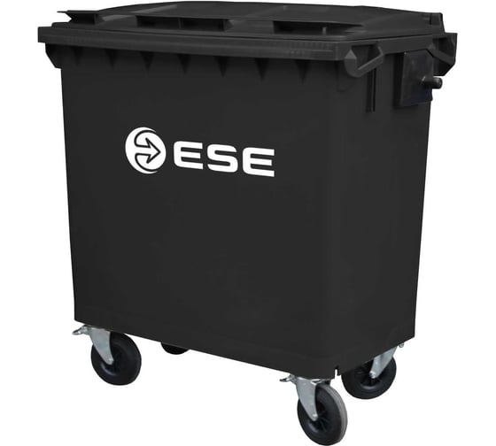 Пластиковый контейнер ESE серый, без логотипа, с крышкой, на колёсах Конт 770 сер 1
