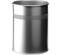 Металлическая круглая мусорная корзина DURABLE с декоративным кольцом, 15 литров, серебристая 330023