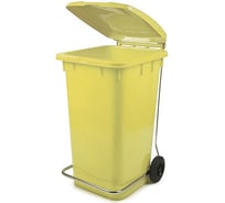 Прямоугольный мусорный бак BORA 120 л на колесах с педалью пластик желтый 1/3 ПЛ-BO998e