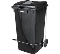 Прямоугольный мусорный бак BORA 240 л на колесах с педалью пластик черный 1/3 ПЛ-BO995ch