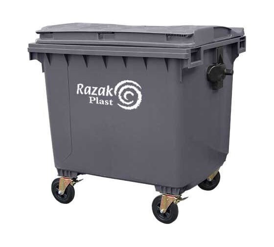 Контейнер Razak пластик, серый, R, 1100 л, без логотипа, плоская крышка, серая крышка 4687201601579 1