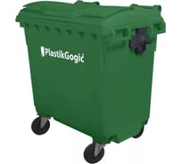 Пластиковый контейнер Gogic зелёный, без логотипа, с крышкой, зелёная крышка, на колёсах Конт 770 зел