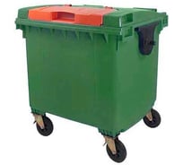 Контейнер Razak plast пластик, зелёный, R, 1100 л., без логотипа, двойная крышка Split lid, зеленая/оранжевая, на колёсах 1795875878623