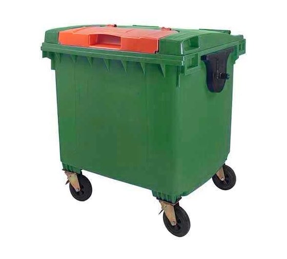 Контейнер Razak plast пластик, зелёный, R, 1100 л., без логотипа, двойная крышка Split lid, зеленая/оранжевая, на колёсах 1795875878623 1