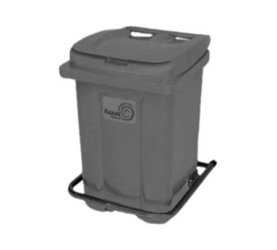 Бак Razak plast 60л., пластик, серый, с педалью, крышка плоская, серая, Raz 6161183676148 1