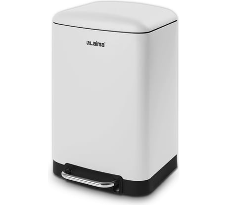 Ведро мусорное с педалью LAIMA ULTRA 12л, крышка с доводчиком, белое матовое, металл 701566