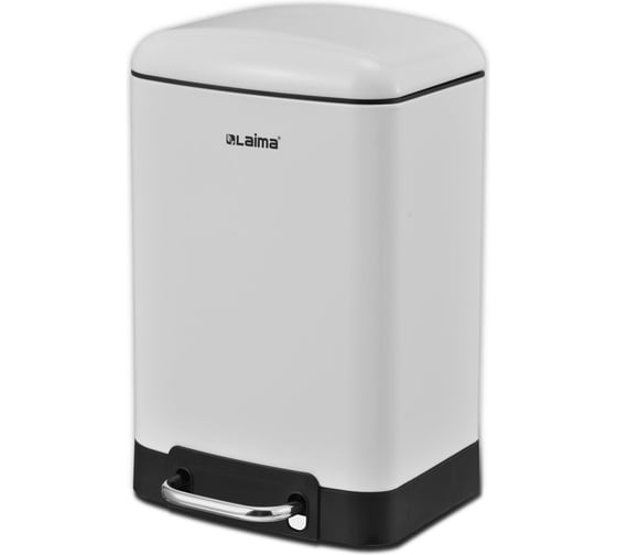 Ведро мусорное с педалью LAIMA ULTRA 6л, крышка с доводчиком, белое матовое, металл 701569 1