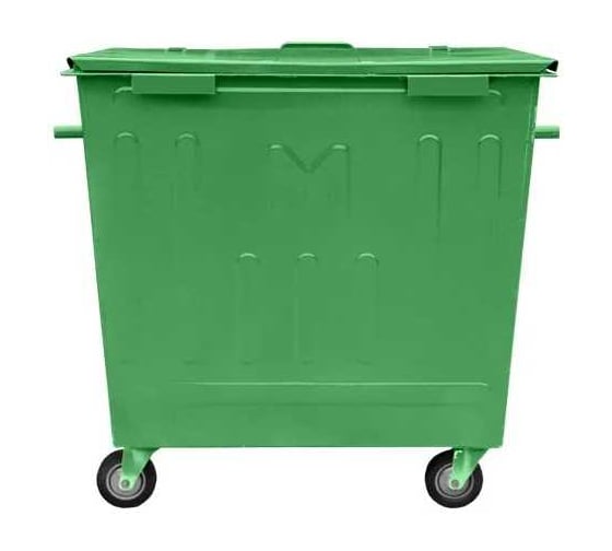 Контейнер металлический ЧИСТОГРАД ПЛЮС зелёный, Л, 1.1 м3, без логотипа, с крышкой, крышка зелёная, без петель для замка, на колёсах 5879808684195 1
