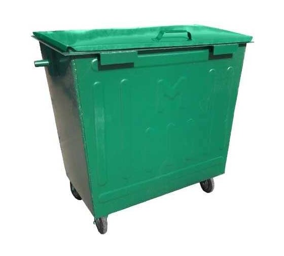 Контейнер металлический ЧИСТОГРАД ПЛЮС зелёный, Л, 0.8 м3, с еврозахватами, без логотипа, с крышкой, крышка зелёная, без петель для замка, на колёсах 5872902705179 1