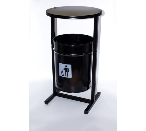 Урна уличная Т ПРОФМЕТСТИЛЬ круглая металлическая с квадратными ножками черная с крышкой. Арт. 1187 1