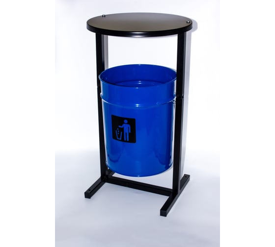 Урна уличная Т ПРОФМЕТСТИЛЬ круглая металлическая с квадратными ножками синяя с крышкой. Арт. 1185 1
