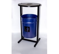 Урна уличная Т ПРОФМЕТСТИЛЬ круглая металлическая с квадратными ножками синий металлик с пепельницей. Арт 1201