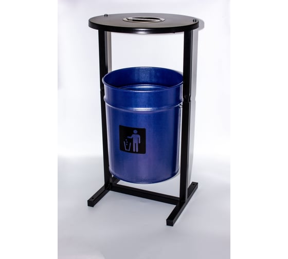 Урна уличная Т ПРОФМЕТСТИЛЬ круглая металлическая с квадратными ножками синий металлик с пепельницей. Арт 1201 1