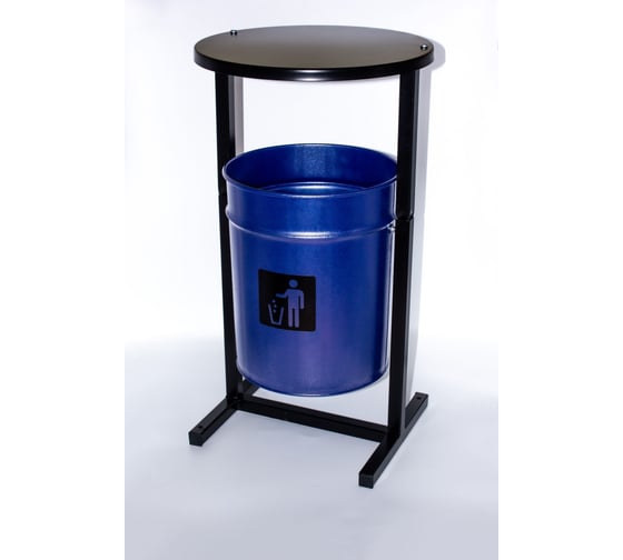 Урна уличная Т ПРОФМЕТСТИЛЬ круглая металлическая с квадратными ножками синий металлик с крышкой. Арт. 1191 1