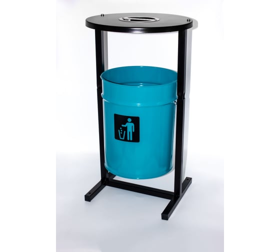 Урна уличная Т ПРОФМЕТСТИЛЬ круглая металлическая с квадратными ножками бирюзовая с пепельницей. Арт 1196 1