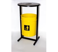 Урна уличная Т ПРОФМЕТСТИЛЬ круглая металлическая с квадратными ножками желтая с пепельницей. Арт 1197