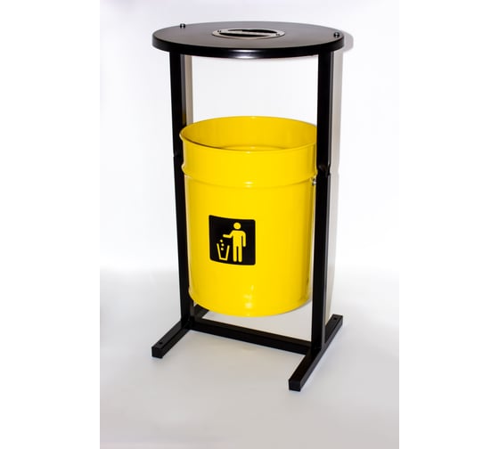 Урна уличная Т ПРОФМЕТСТИЛЬ круглая металлическая с квадратными ножками желтая с пепельницей. Арт 1197 1