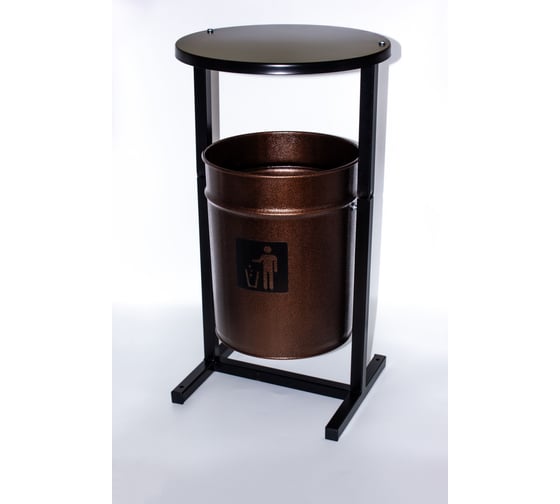 Урна уличная Т ПРОФМЕТСТИЛЬ круглая металлическая с квадратными ножками коричневый металлик с крышкой. Арт 1190 1