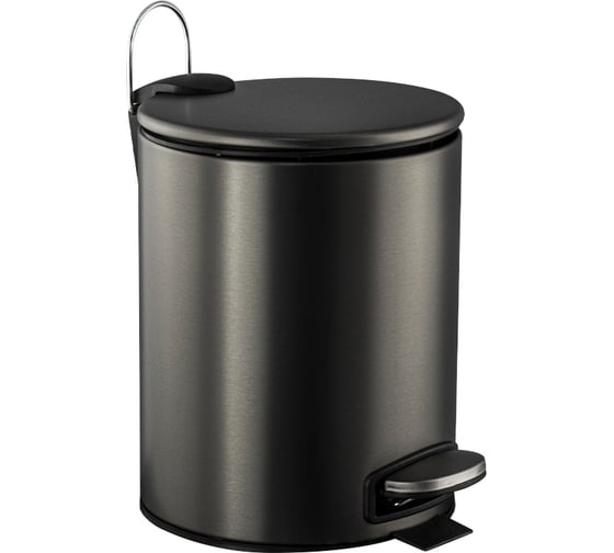 Ведро из нержавеющей стали Санакс с педалью, круглое, 5 литров, плоская крышка микролифт, цвет графит 10505
