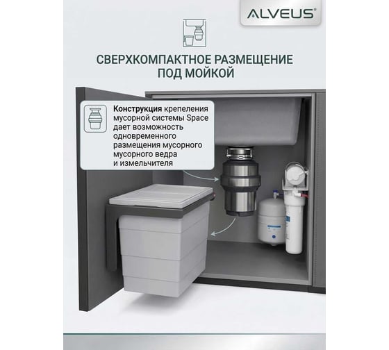 Выдвижная мусорная система ALVEUS SPACE 12 л с SOFT открыванием, 3681121