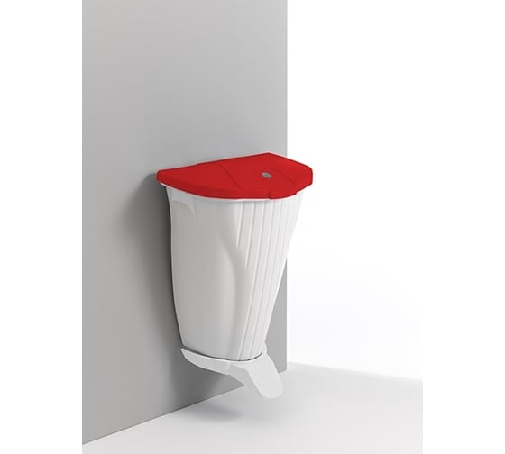 Ведро TTS WALL-UP WITH PEDAL - WHITE, WITH RED LID AND 50 L 00005840WR