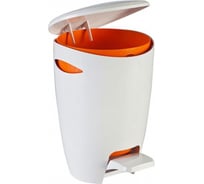 Урна с крышкой PRIMANOVA с педалью, 5 л, бело-оранжевая, 20х23х30 см M-E04-08