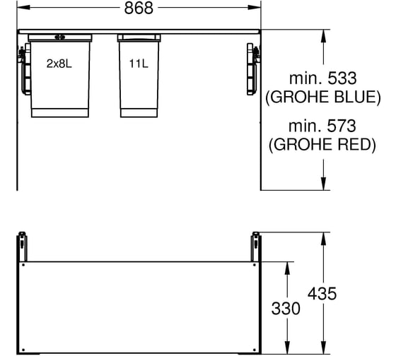 Система сортировки мусора GROHE 90 см, 2x8+11 л 40983000