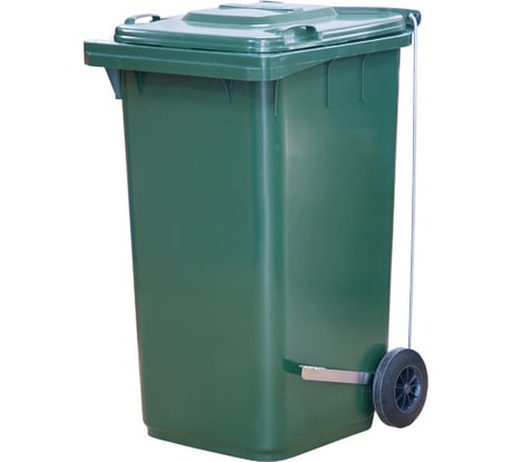 Мусорный контейнер Тара.ру п/э, 240 л, с педальным приводом Г-образным, зелёный 09489