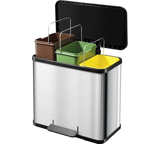 Мусорный контейнер Hailo Öko trio Plus L, 3х9 л, нержавеющая сталь, хром 0633-200