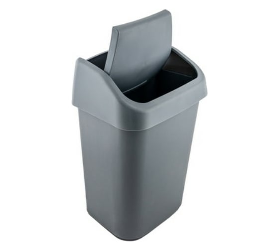 Мусорный контейнер PROFF PLASTIK прямоугольный, 10 л., маленький, с качающейся крышкой, темно-серый, пластиковый УИ-2601662т