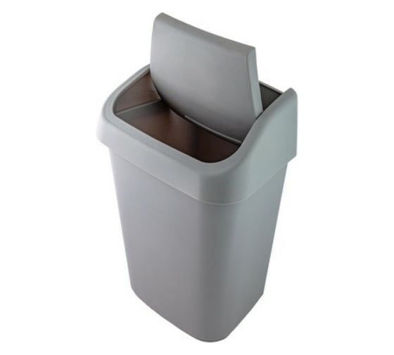 Мусорный контейнер PROFF PLASTIK прямоугольный, 25 л., большой, с качающейся крышкой, серый, пластиковый УИ-2601666