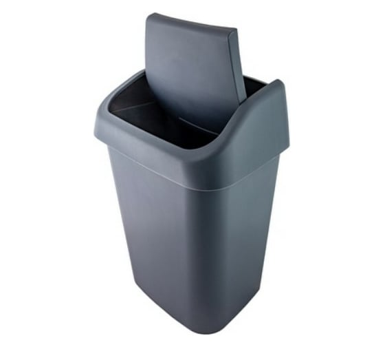 Мусорный контейнер PROFF PLASTIK прямоугольный, 25 л., большой, с качающейся крышкой, темно-серый, пластиковый УИ-2601666с