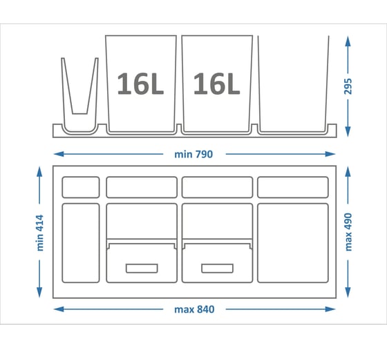 Система сортировки мусора ALVEUS Albio 55 2x16л + 2 контейнера, серый пластик 211960