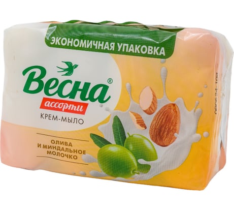 Туалетное мыло ВЕСНА Ассорти олива и миндальное молочко 300 г 6213