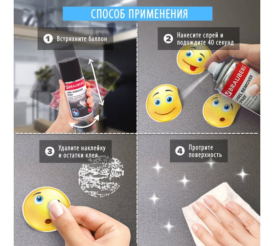 Антискотч-спрей для удаления этикеток, следов клея и липких лент BRAUBERG max, 210 м 880614
