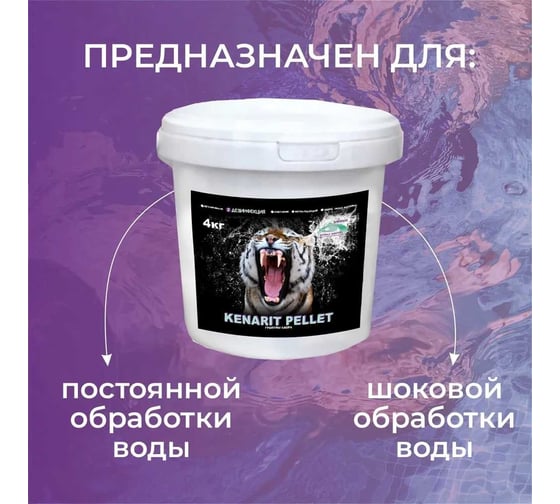 Гранулы для дезинфекции воды бассейна КЕНАЗ Кенарит 0.8 кг 809554