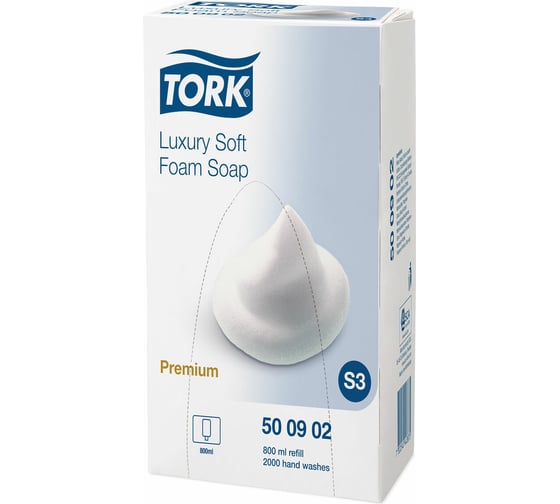 Картридж с жидким мылом-пеной TORK одноразовый Система S3 Premium, 0,8л, 500902 601900 1