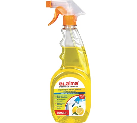 Средство для мытья стекол и зеркал LAIMA 750 мл, PROFESSIONAL Лимон, распылитель, 604653
