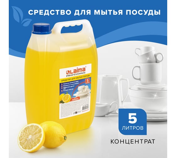 Средство для мытья посуды LAIMA 5 л, PROFESSIONAL, концентрат, Лимон, 601608