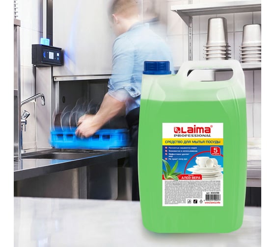 Средство для мытья посуды LAIMA 5 л, PROFESSIONAL концентрат, Алоэ Вера, 602298