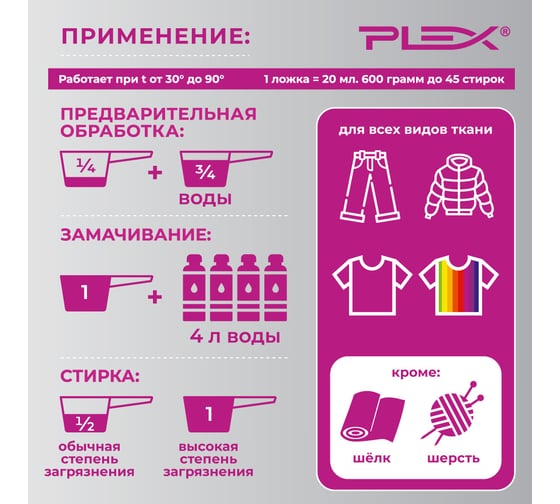 Порошок-пятновыводитель и отбеливатель PLEX 20 кг УТ000006740