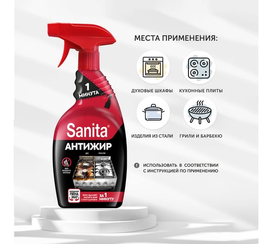 Средство для кухни 500 г Sanita Спрей 1 минута, распылитель, 1789 601940 22795 25354