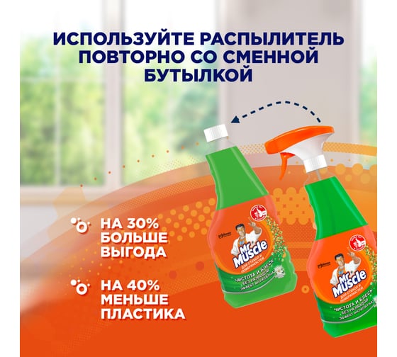 Средство для мытья стекол и зеркал МИСТЕР МУСКУЛ 500 мл Утренняя роса 865059