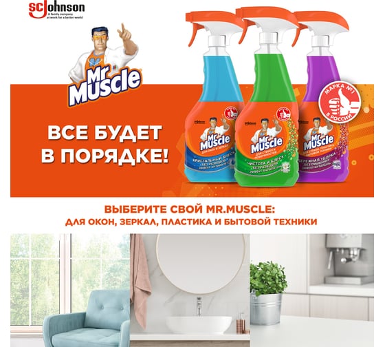 Средство для стекол и поверхностей МИСТЕР МУСКУЛ 530 мл Утренняя роса 865032
